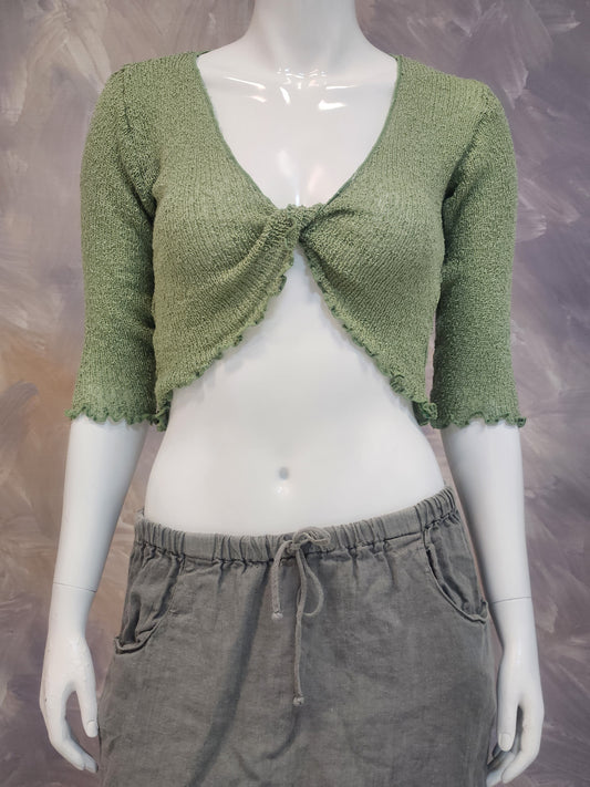 Twist Front Rayon Knit Crop Sweater with Half Sleeves