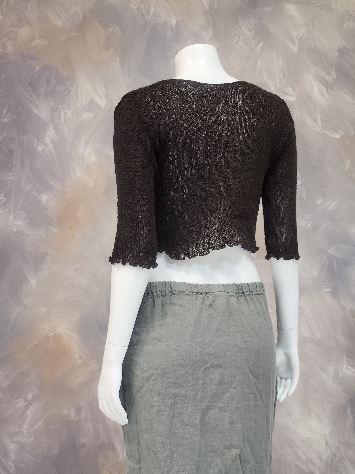 Twist Front Rayon Knit Crop Sweater with Half Sleeves