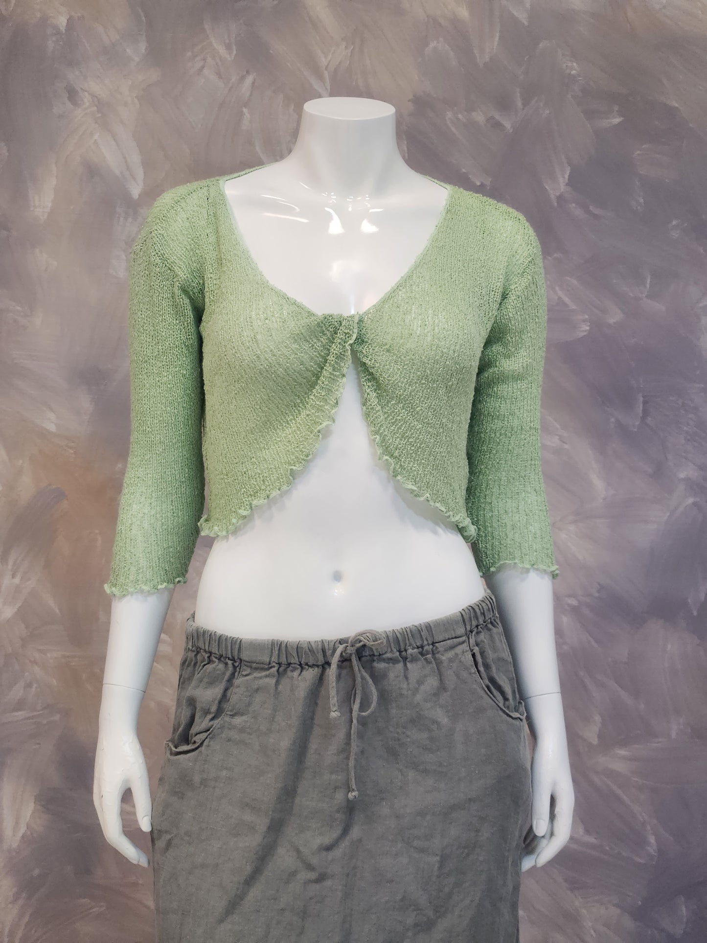 Twist Front Rayon Knit Crop Sweater with Half Sleeves