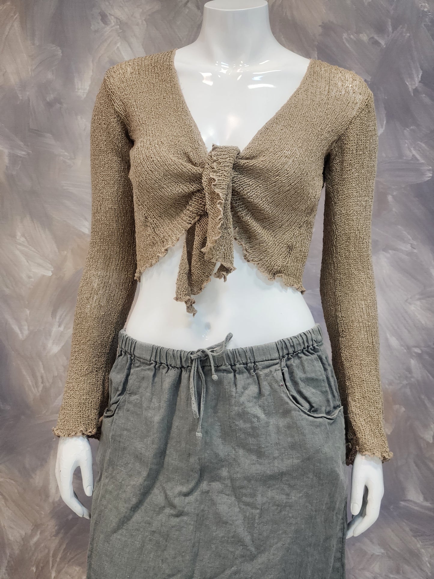 Twist Front Rayon Knit Crop Sweater with Half Sleeves